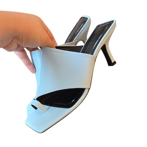 Marcella NYC Sky Powder Blue Mules Sandals Heels Size 8 Genuine Leather - Picture 7 of 9
